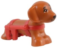 LEGO part Dog, Friends, Dachshund with Molded Red Wheelchair Harness and Printed Eyes and Black Nose Pattern (Pickle) 100559pb03