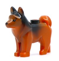 LEGO part Dog, Husky with Marbled Black Ears and Back and Printed Black Eyes and Nose, Dark Orange Face and Ears Pattern (Red / Copper) 16606pb002