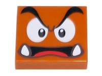 LEGO part Tile 2 x 2 with Black Eyebrows, Dark Brown and White Eyes Looking Straight, Angry Open Mouth with Bottom Fangs and Red Tongue Pattern (Super Mario Goomba / Pirate Goomba Face) 3068pb1963