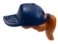 LEGO part Minifigurine, Coiffure Combo, Cheveux avec Chapeau, Queue de Cheval avec Motif Casquette de Baseball Bleu Foncé Moulée 35660pb02