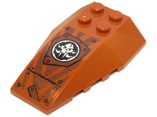 LEGO part Wedge 6 x 4 Triple Curved with White Round Chima Mammoth Symbol and Reddish Brown Tiger Stripes Pattern (Sticker) - Set 70147 (43712pb050)