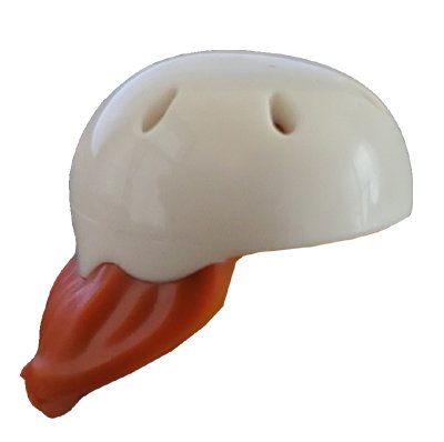LEGO part Minifigure, Hair Combo, Hair with Hat, Medium Length with Molded White Bicycle Helmet Pattern (BAM) (54647pb02)