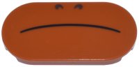 LEGO part Tile, Round 2 x 4 Oval with Black Curved Line Frown and Dark Brown Nostrils Pattern (Super Mario Sumo Bro Lower Face) 66857pb043