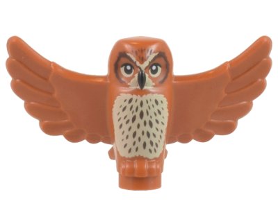 LEGO part Owl, Spread Wings with Black Beak and Eyes, Tan Chest and Dark Brown Stippled Chest Feathers Pattern (67632pb04)
