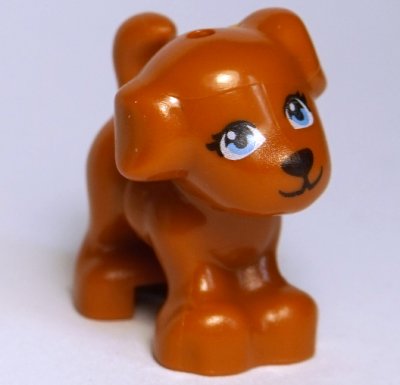 LEGO part Dog, Friends, Puppy, Standing with Bright Light Blue Eyes and Black Nose, Mouth and Eyelashes Pattern (Coco) (93088pb09)