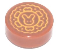 LEGO onderdeel Tile, Round 1 x 1 with Moon Cake with Bright Light Orange Bunny on Reddish Brown Background Pattern 98138pb286