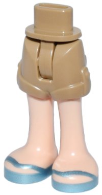 LEGO part Mini Doll Hips and Shorts with Molded Light Nougat Legs and Printed Metallic Light Blue Sandals with V-Shaped Straps Pattern - Thin Hinge 1826cc00pb008