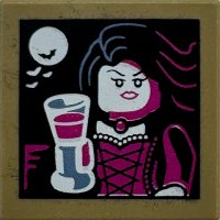 LEGO part Tile 2 x 2 with Moon, Bats, and Woman Holding Goblet Pattern - set 31167 3068pb2634