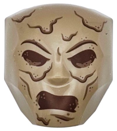 LEGO part Large Figure Face with Brow and Nose Detail, 2 x 2 Round Brick Attachment with Reddish Brown Eyes, Open Mouth and Lines Pattern (Sandman) (3524pb04)