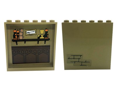 LEGO part Panel 1 x 6 x 5 with Bricks Outside and Cups, Goblet, Shelf and Pumpkins on Inside Pattern (Stickers) - Set 76388 (59349pb259)