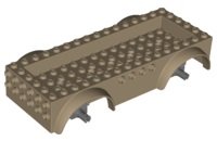 LEGO part Vehicle, Base 8 x 16 x 2 1/2 with Mudguards, 4 x 14 Recessed Center with 5 Holes, and Dark Bluish Gray Wheels Holders (68446c01)