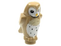 LEGO part Owl, Angular Features with Bright Light Orange Beak, Black Eyes, and Tan and White Chest Feathers Pattern 92084pb06