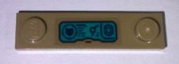 LEGO part Plate, Modified 1 x 4 with 2 Studs without Groove with Cat Head, Lines, and Gem / Jewel on Dark Turquoise Control Panel Pattern (Sticker) - Set 76101 92593pb046