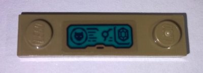 LEGO part Plate, Modified 1 x 4 with 2 Studs without Groove with Cat Head, Lines, and Gem / Jewel on Dark Turquoise Control Panel Pattern (Sticker) - Set 76101 (92593pb046)