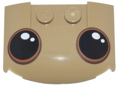 LEGO part Wedge 3 x 4 x 2/3 Triple Curved with Black Eyes with Dark Brown and Dark Orange Iris Outlines and White Glints Pattern (Dancing Groot) (93604pb023)