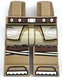 LEGO part Hips and Legs with Reddish Brown Belt with Silver Buckle and Circles, Tan Tunic with Fur Hem and Celtic Knots, Knee Wrappings, Shoe Tips Pattern 970c00pb1559