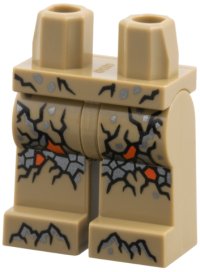 LEGO part Hips and Legs with Black Cracks, Dark Silver and Reddish Orange Markings Pattern 970c00pb1888