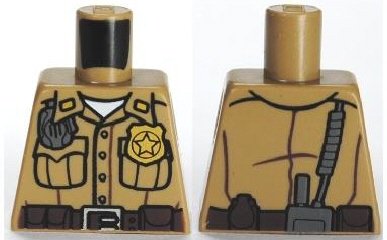 LEGO part Torso Shirt Button Down with Pockets, Radio, Badge and Dark Brown Belt Pattern (973pb0985)