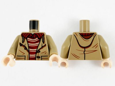 LEGO part Torso Jacket with Buttons, Pockets and Dark Red Shirt with Tan Stripes Pattern / Dark Tan Arms / Light Nougat Hands (973pb4023c01)