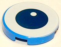 LEGO part Tile, Round 2 x 2 with Bottom Stud Holder with Dark Blue Eye on White Background Pattern (Toy Story RC) 14769pb273