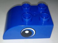 LEGO part Duplo, Brick 2 x 3 Slope Curved with Circled Black Eye with Crescent and White Pupil Pattern on Both Sides 2302pb13