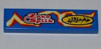 LEGO part Tile 1 x 4 with 'Zoto Spiik' and 'SLIPPY RACING OIL' over Electric Spark Pattern Model Left Side (Adesivo) - Set 8303 2431pb0175L