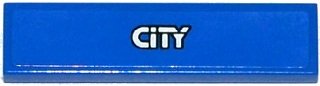 LEGO part Tile 1 x 4 with Silver 'CITY' on Blue Background Pattern (Sticker) - Set 60075 (2431pb0391)