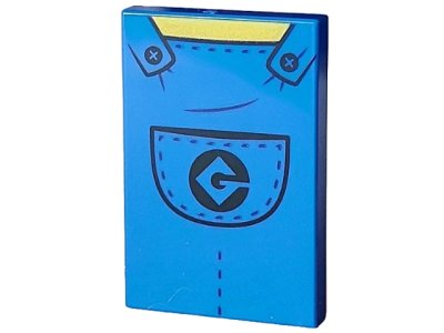 LEGO part Tile 2 x 3 with Overalls with Black Buttons and Pocket with Gru Logo and Yellow Neck Pattern (26603pb418)