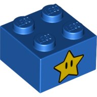 LEGO part Brick 2 x 2 with Yellow Star with Black Eyes Pattern on Two Sides 3003pb121