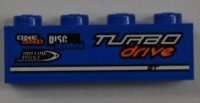 LEGO part Brick 1 x 4 with 'ONE', 'DISC breakers' and 'TURBO drive' Pattern Model Right Side (Sticker) - Set 8197 3010pb151R