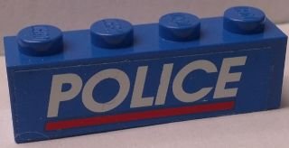 LEGO part Stein 1 x 4 mit Weiß 'POLICE' rote Linie auf blauem Hintergrund Muster (Aufkleber) - Set 3314 (3010pb174)