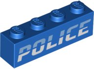 LEGO part Brick 1 x 4 with Bright Light Blue and White 'POLICE' Pattern 3010pb332