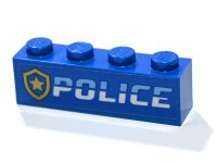 LEGO part Brick 1 x 4 with Bright Light Blue and White 'POLICE' and Gold Star Badge Pattern (Sticker) - Set 60246 3010pb369