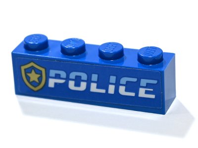 LEGO part Brick 1 x 4 with Bright Light Blue and White 'POLICE' and Gold Star Badge Pattern (Sticker) - Set 60246 (3010pb369)