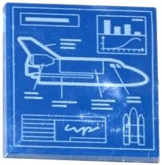LEGO part Tile 2 x 2 with Space Shuttle Blueprint Pattern (3068pb0680)