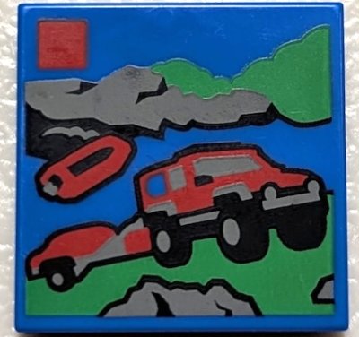 LEGO part Tile 2 x 2 with LEGO City Set 60412 4x4 Fire Truck with Rescue Boat Box Art Pattern (3068pb2476)