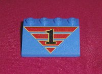 LEGO part Slope 33 3 x 4 with Black '1' on Red Striped Triangle Pattern 3297px21