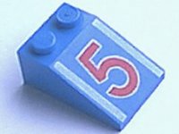 LEGO part Slope 33 3 x 2 with Red Number 5 and White Trim Pattern 3298pb008