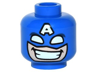 LEGO onderdeel Minifigure, Head Male Mask with Eye Holes White and Letter A on Forehead, Grin with Teeth Pattern (Captain America) (3626pb1530)