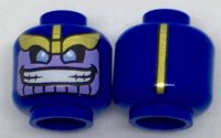 LEGO part Minifigure, Head Alien with Gold Eyebrows, Lavender Face with Wide Grin and Gold Stripe on Back Pattern 3626pb1850