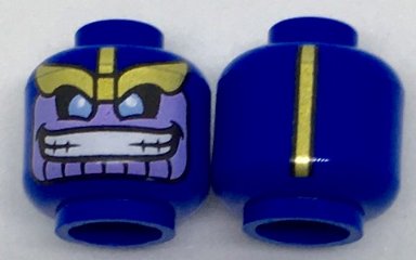 LEGO part Minifigure, Head Alien with Gold Eyebrows, Lavender Face with Wide Grin and Gold Stripe on Back Pattern (3626pb1850)