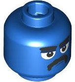 LEGO part Minifigure, Head Thick Black Eyebrows, Large White Eyes with Dark Blue Upper Eyelids, Moustache, Closed Mouth, Scowl Pattern - Vented Stud 3626pb3599