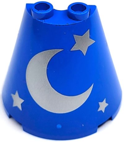 LEGO part Cone Half 4 x 2 x 3 with Silver Crescent Moon and Stars Pattern (38317pb01)