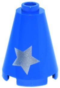 LEGO part Cone 2 x 2 x 2 - Open Stud with Silver Star Pattern 3942cpb06