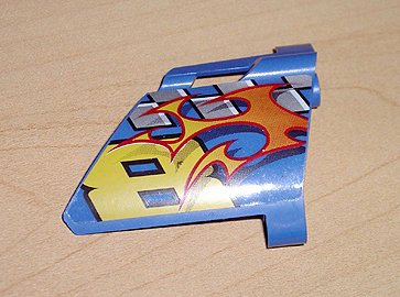LEGO part Technic, Panel Fairing #22 Large Short, Small Hole, Side A with Yellow Number 8, Flames, and Checkered Pattern (Sticker) - Set 8646 (44352pb03)