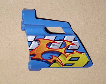 LEGO part Technic, Panel Fairing #23 Large Short, Small Hole, Side B with Yellow Number 8, Flames, and Checkered Pattern (Sticker) - Set 8646 (44353pb03)