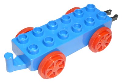 LEGO part Duplo, Train Base 2 x 6 with Red Train Wheels and Movable Hook (4559c01)