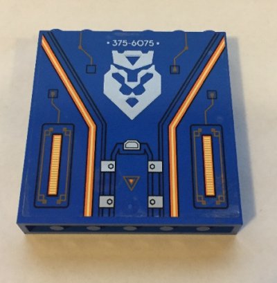 LEGO part Panel 1 x 6 x 5 with Silver '375-6075', Nexo Knights Emblem and Orange Circuitry Pattern (Sticker) - Set 70317 (59349pb155)