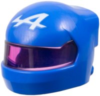 LEGO onderdeel Minifigure, Headgear Helmet Formula One with Molded Trans-Dark Pink Visor and Printed Alpine Logo Stylized White Capital Letter A Pattern 7071pb06