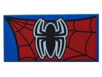 LEGO part Tile 2 x 4 with Black Spider with White Outline on Red Spider-Man Web Pattern 87079pb0242